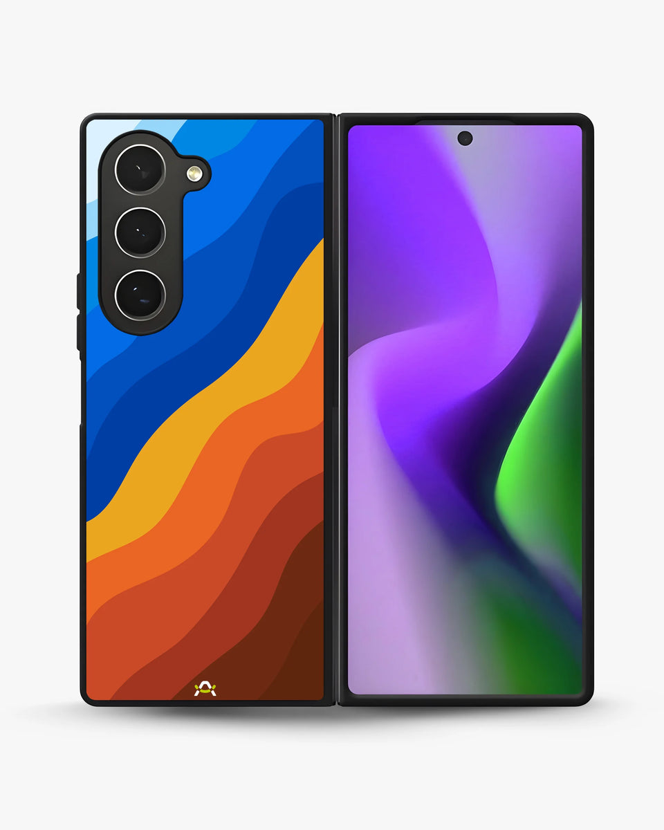 Creslia blue orange wave phone case - blue orange wave phone case samsung galaxy z fold 6