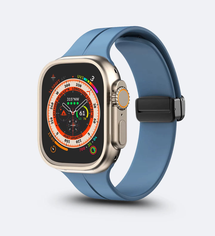 Silicone Magnetic Buckle Apple Watch Band Blue - front view- Creslia