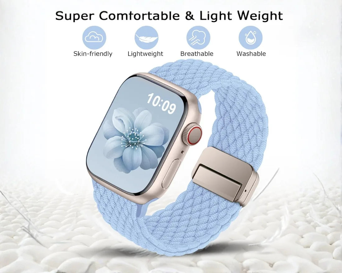 Magnetic Buckle Braided Loop Band for Apple Watch - Red Nylon Strap