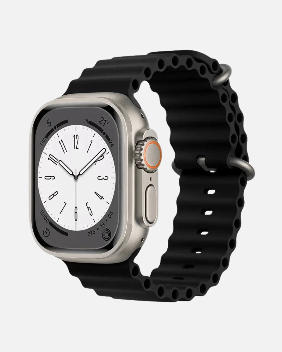 Breathable Silicone Strap – Apple Watch 42/44/45/49mm – Black – Ocean Series - Creslia