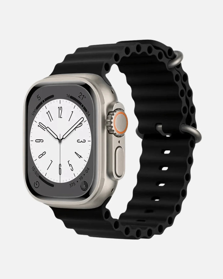 Breathable Silicone Strap – Apple Watch 42/44/45/49mm – Black – Ocean Series - Creslia