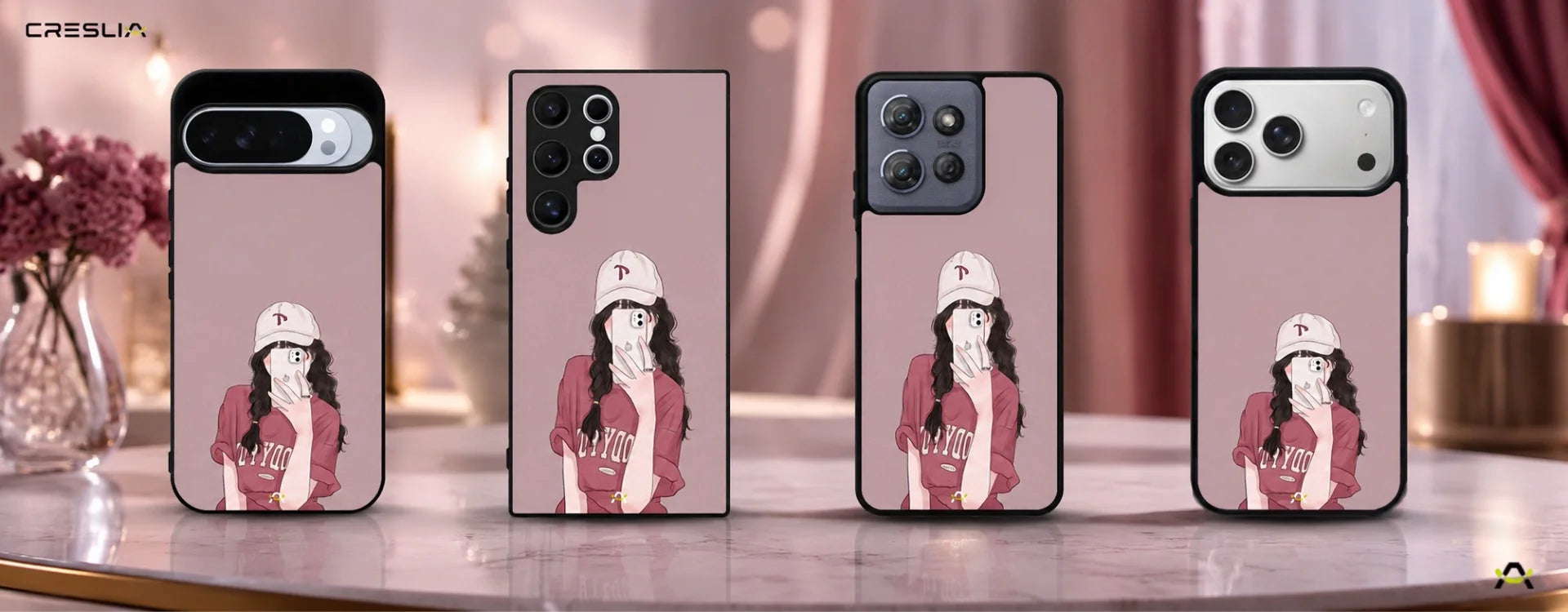 Creslia burgundy hair girl art phone case - burgundy hair girl art phone case desktop banner