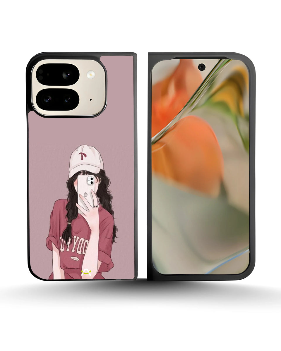 Creslia burgundy hair girl art phone case - burgundy hair girl art phone case google pixel 10 pro fold