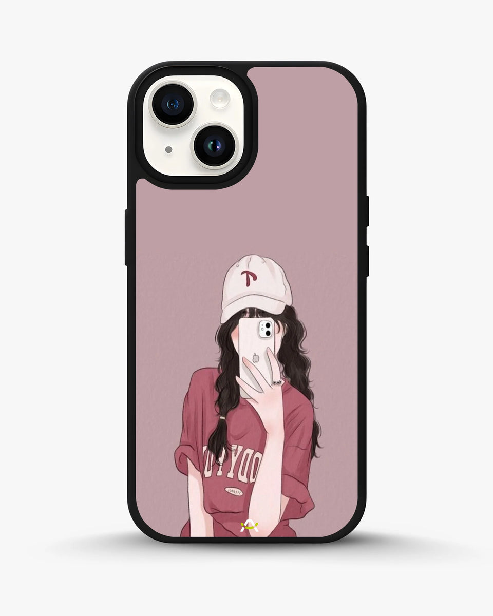 Creslia burgundy hair girl art phone case - burgundy hair girl art phone case iphone 14 plus