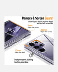 Infographic showcasing camera and screen protection details for the Galaxy S25 Ultra shockproof case.
