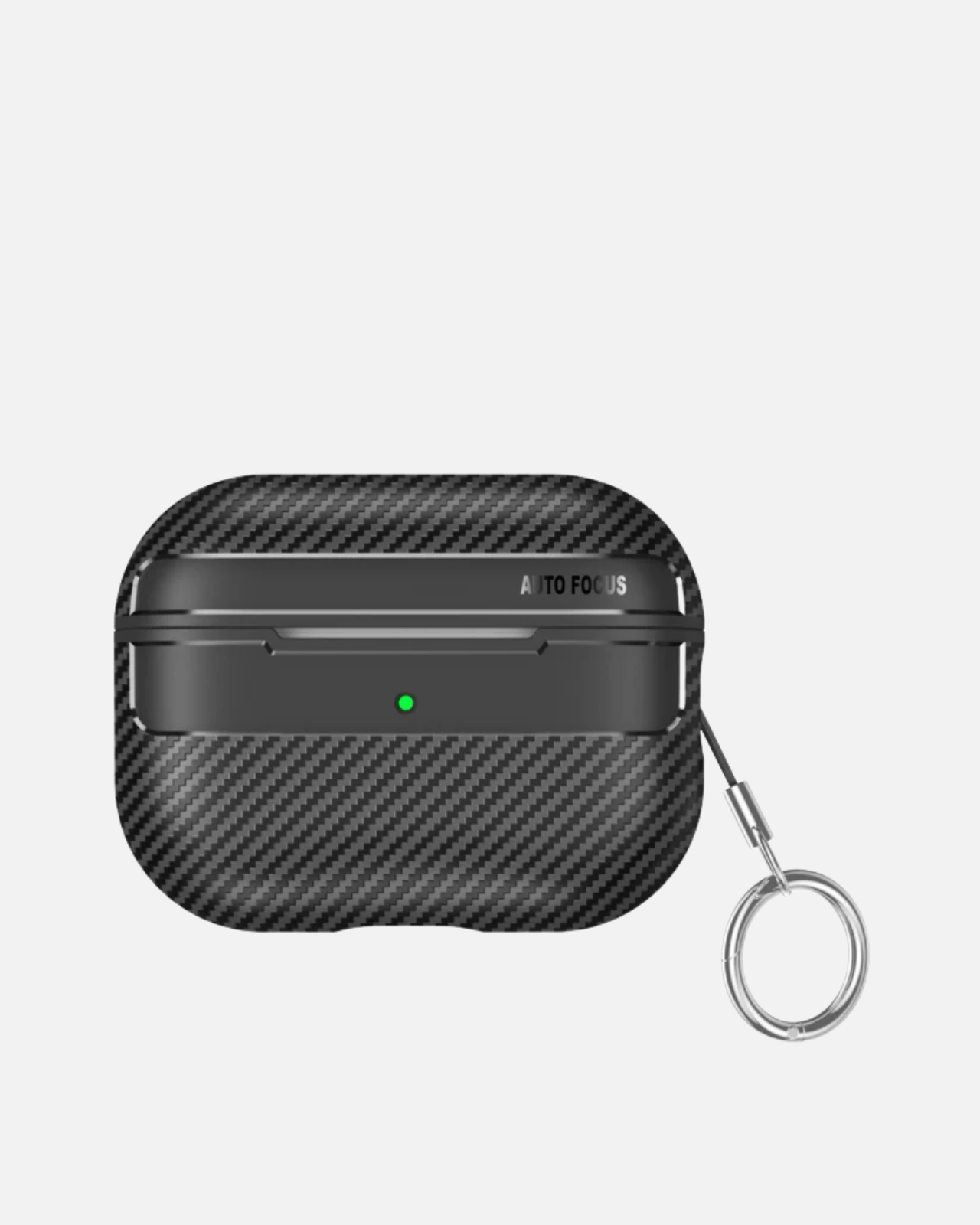 Carbon fiber AirPods Pro 2 case with keychain, shockproof TPU cover for rugged protection.