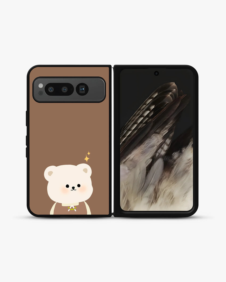 Creslia cartoon bear brown phone case - cartoon bear brown phone case google pixel fold