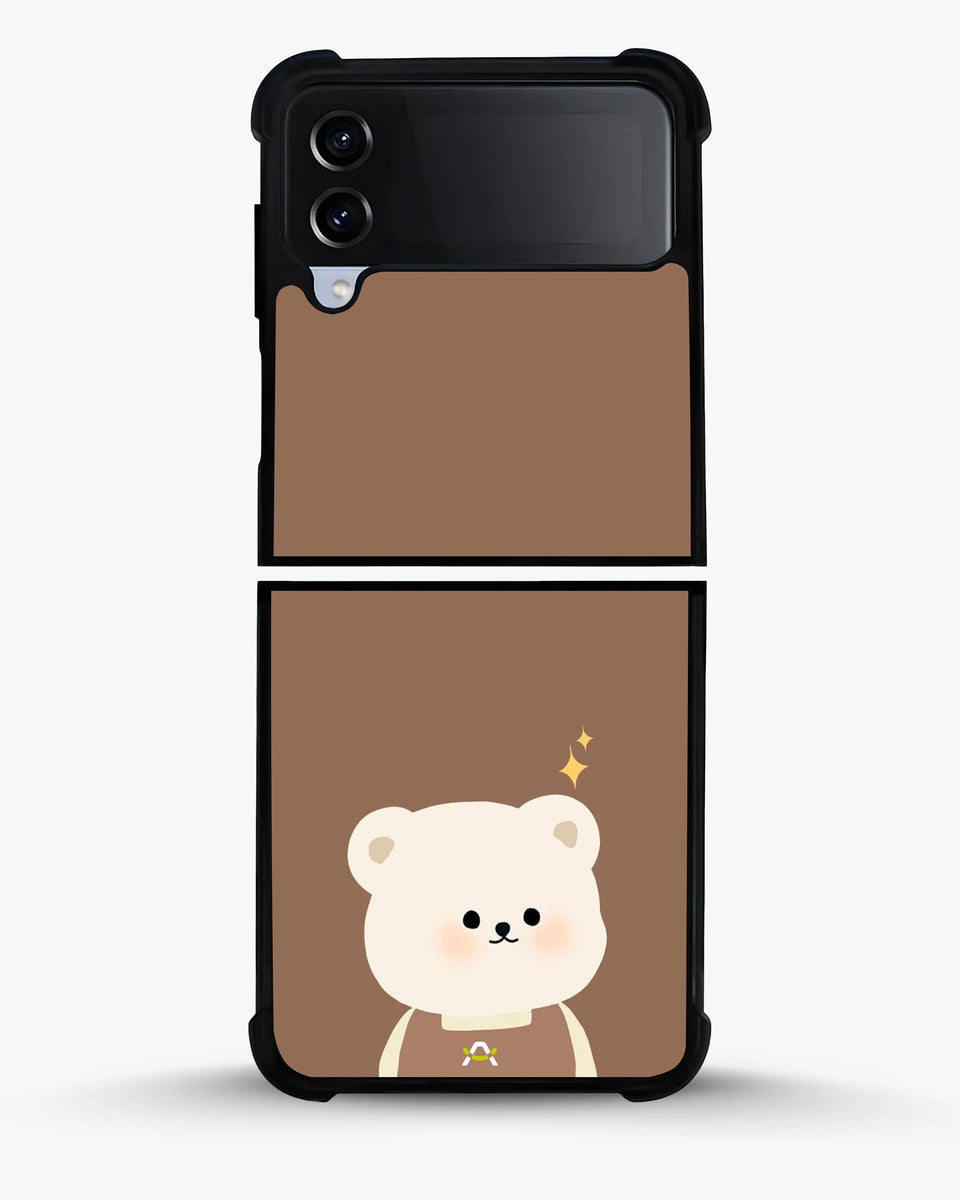 Creslia cartoon bear brown phone case - cartoon bear brown phone case samsung galaxy z flip 4