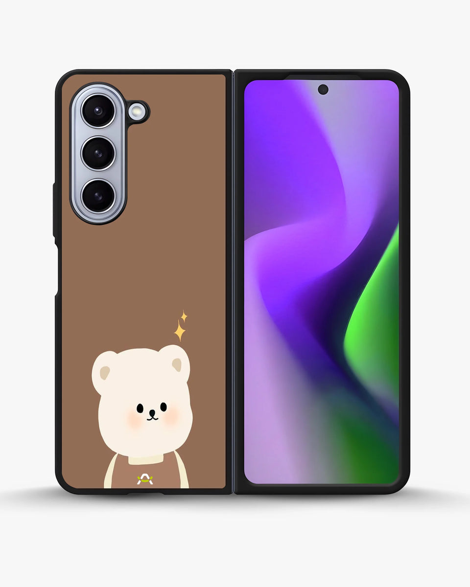 Creslia cartoon bear brown phone case - cartoon bear brown phone case samsung galaxy z fold 5