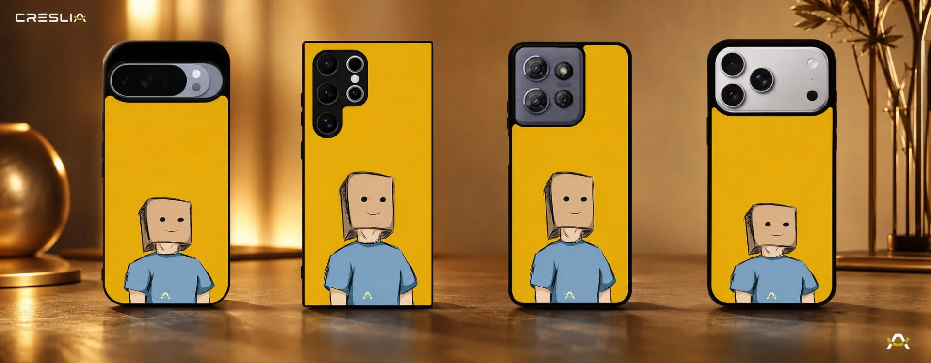 Creslia cartoon box person phone case - cartoon box person phone case desktop banner