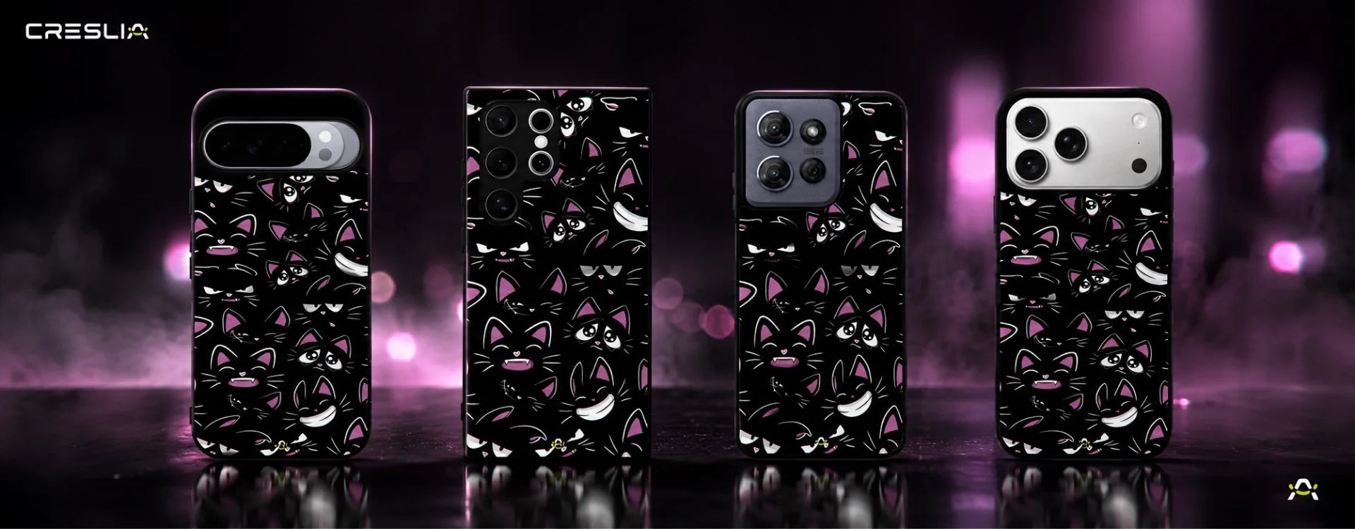 Creslia cartoon cat faces phone case - cartoon cat faces phone case desktop banner