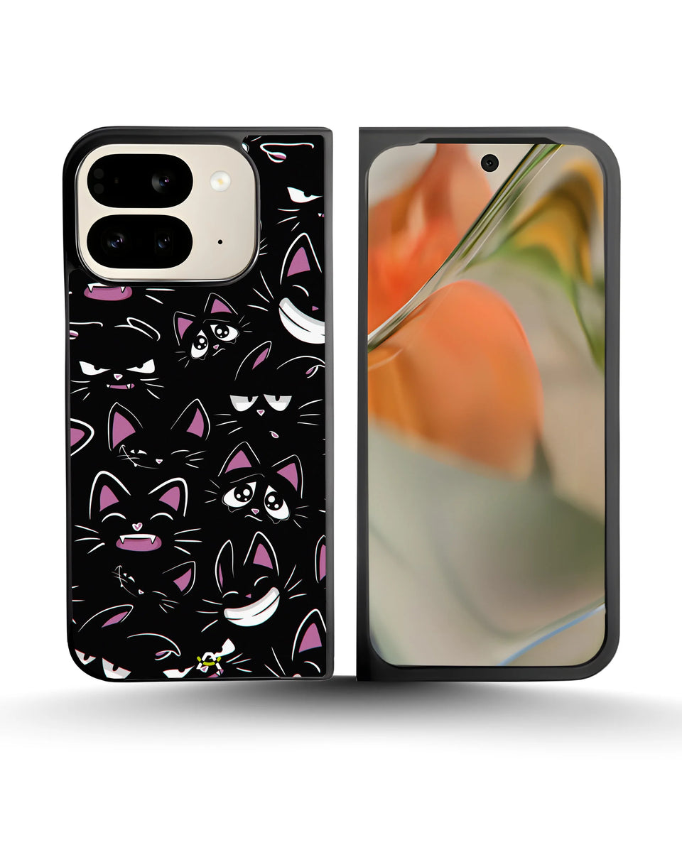 Creslia cartoon cat faces phone case - cartoon cat faces phone case google pixel 9 pro fold