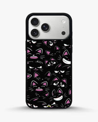 Cartoon Cat Faces Phone Case - Cute Black & Pink Print for iPhone, Samsung, Pixel, OnePlus & Vivo