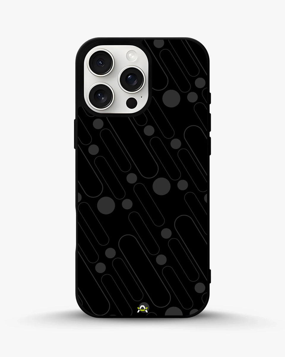 Charcoal Geometric Lines phone case on iPhone 14 Pro Max - abstract pattern designer cover by Creslia