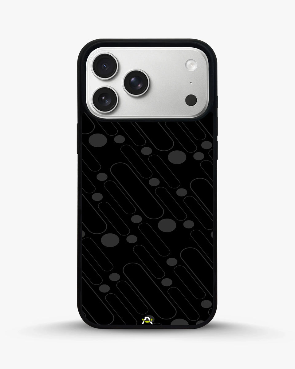 Charcoal Geometric Lines phone case on iPhone 17 Pro - abstract pattern designer cover by Creslia