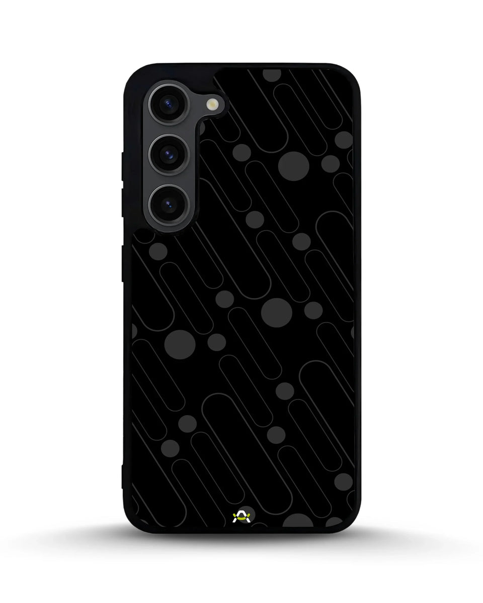 Charcoal Geometric Lines phone case on Samsung Galaxy S23 Plus - abstract pattern designer cover by Creslia