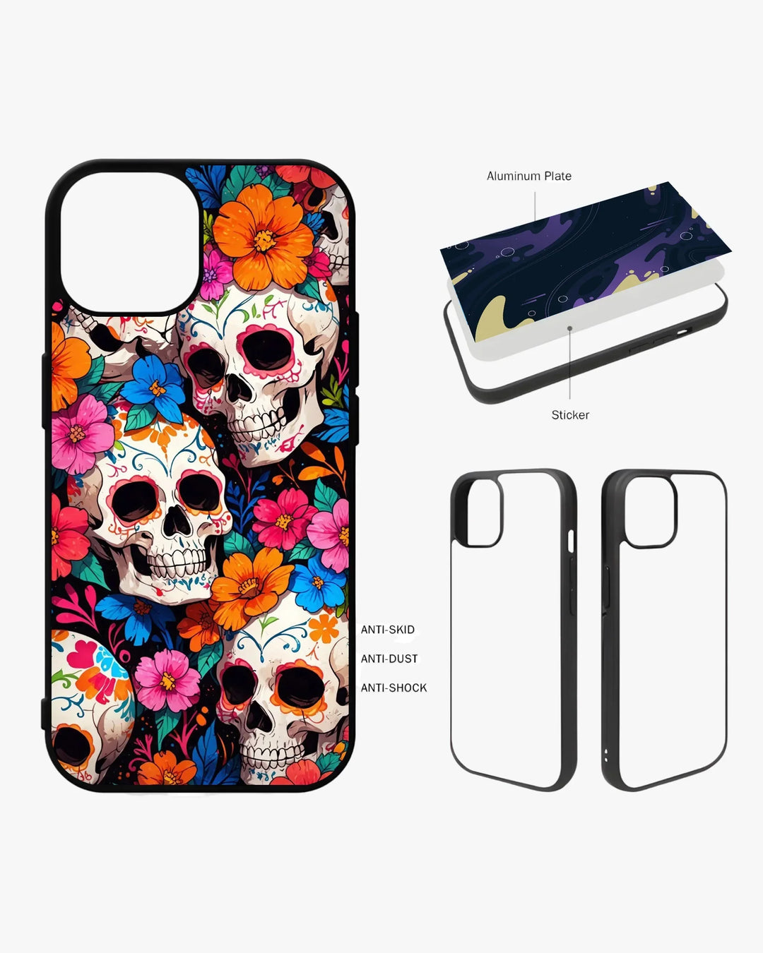 Color Skull Floral Case – Glossy Printed Cover for iPhone, Samsung, Pixel & OnePlus - Creslia