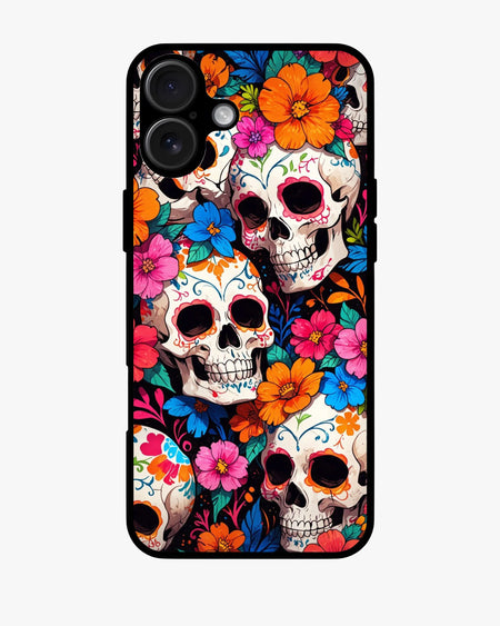 Color Skull Floral Case featuring vibrant skull and flower designs for iPhone, Samsung, Pixel & OnePlus.