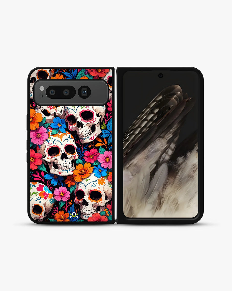 Creslia color skull floral phone case - color skull floral phone case google pixel fold
