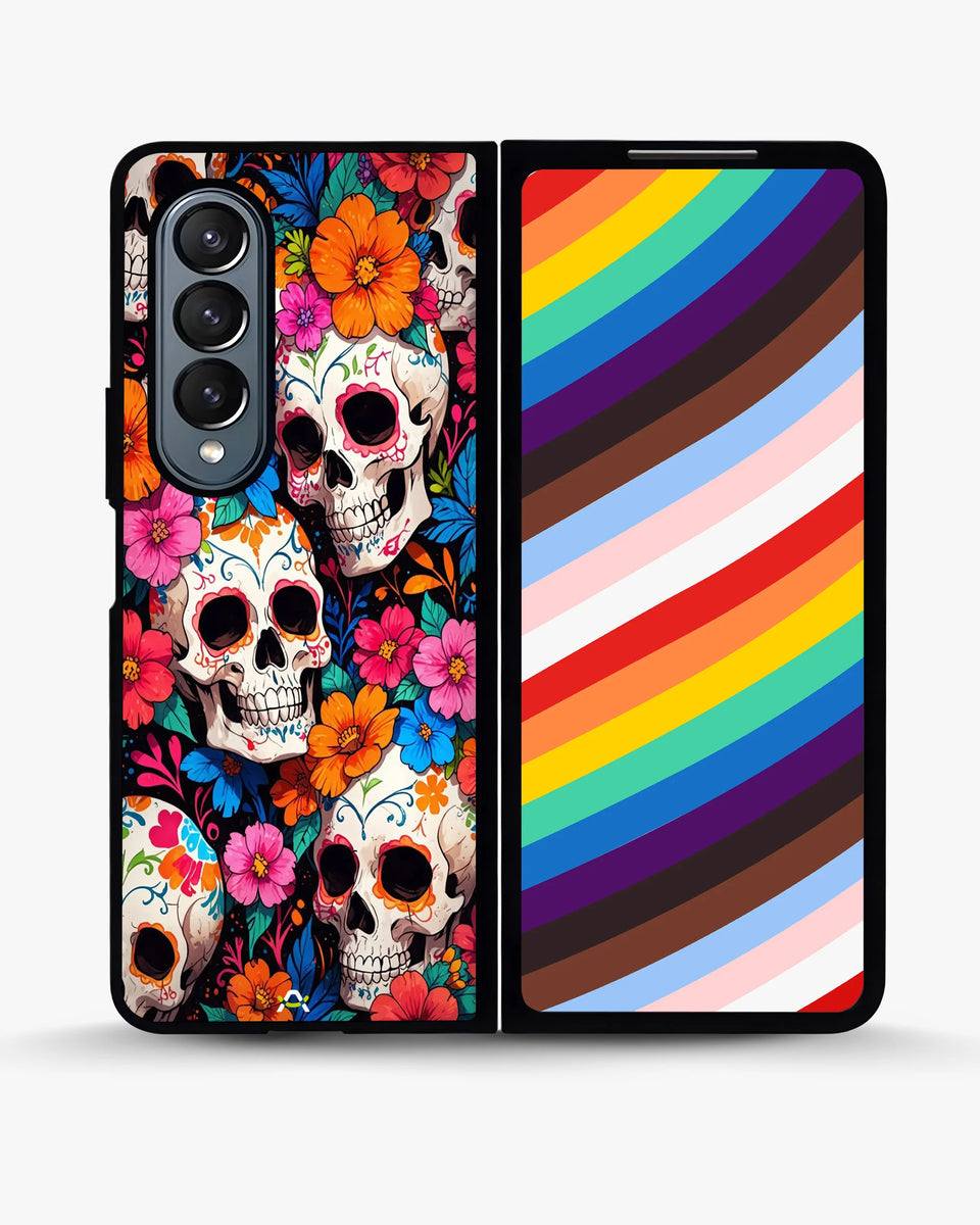 Creslia color skull floral phone case - color skull floral phone case samsung galaxy z fold 4
