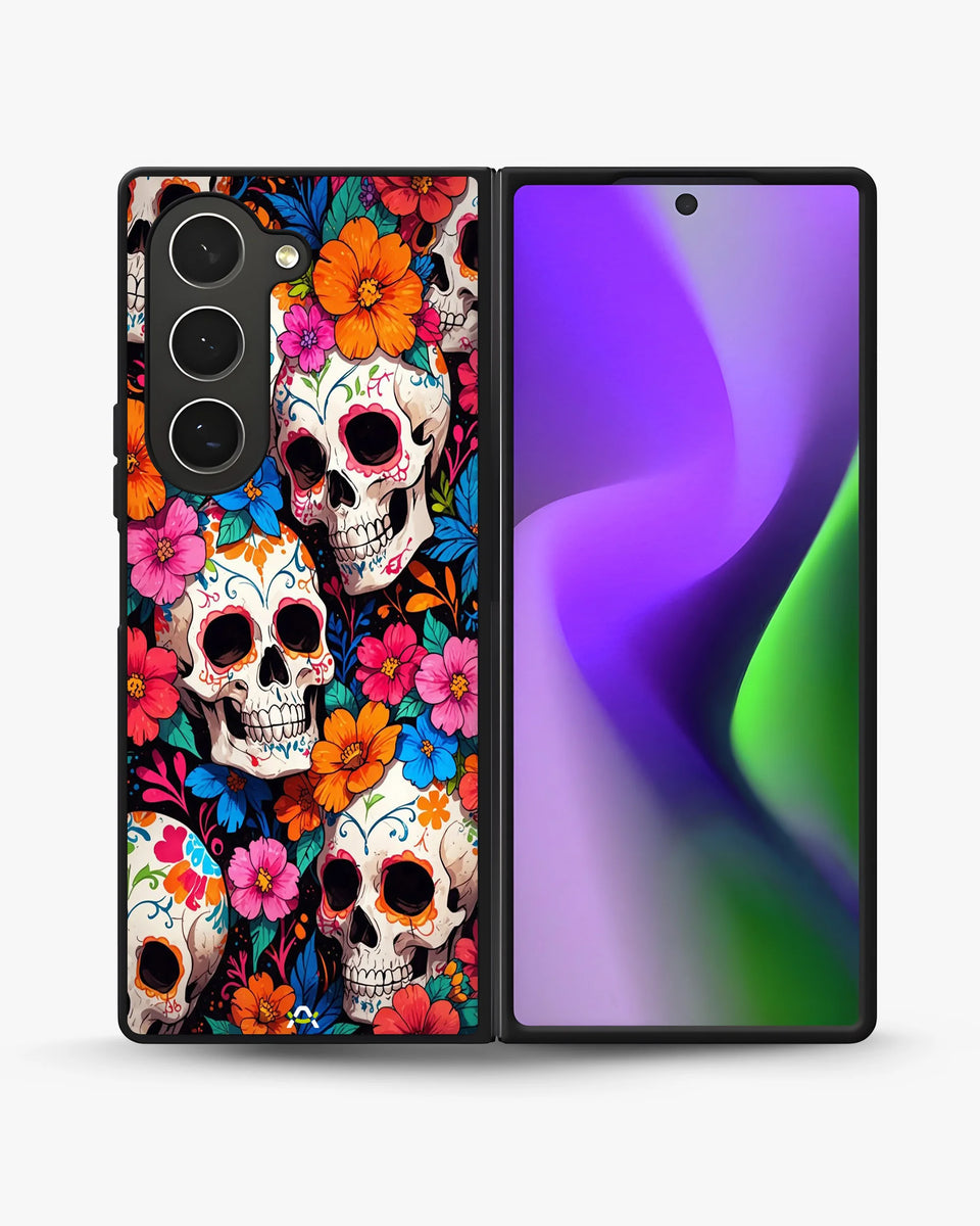 Creslia color skull floral phone case - color skull floral phone case samsung galaxy z fold 6