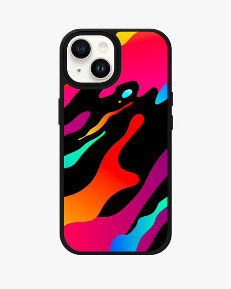 Glossy Color Splash Case for iPhone with vibrant neon colors on a black background.