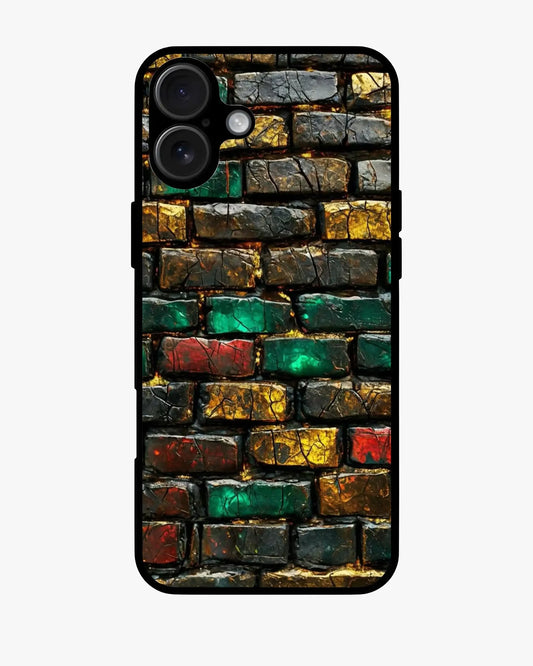 Colorful brick wall aluminum back case for iPhone, Samsung, OnePlus & Google Pixel, showcasing vibrant street-art design.