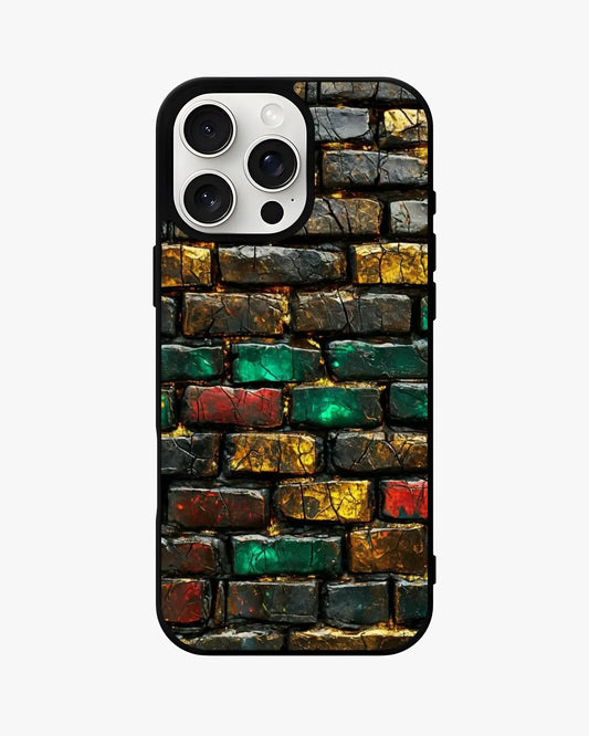 Colorful Brick Wall Aluminum Back Case for iPhone featuring glossy finish and vibrant street-art style.