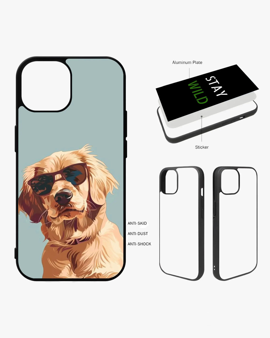 Glossy Cool Sunglass Dog Case for iPhone and Android with anti-shock features and trendy design.