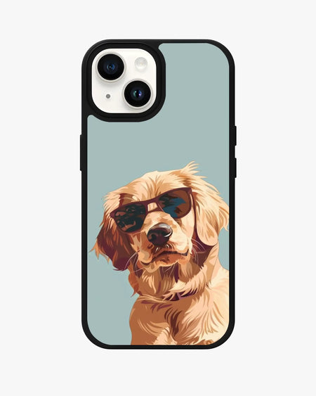Cool sunglasses dog phone case design for iPhone, Samsung, Google Pixel & OnePlus with glossy finish.