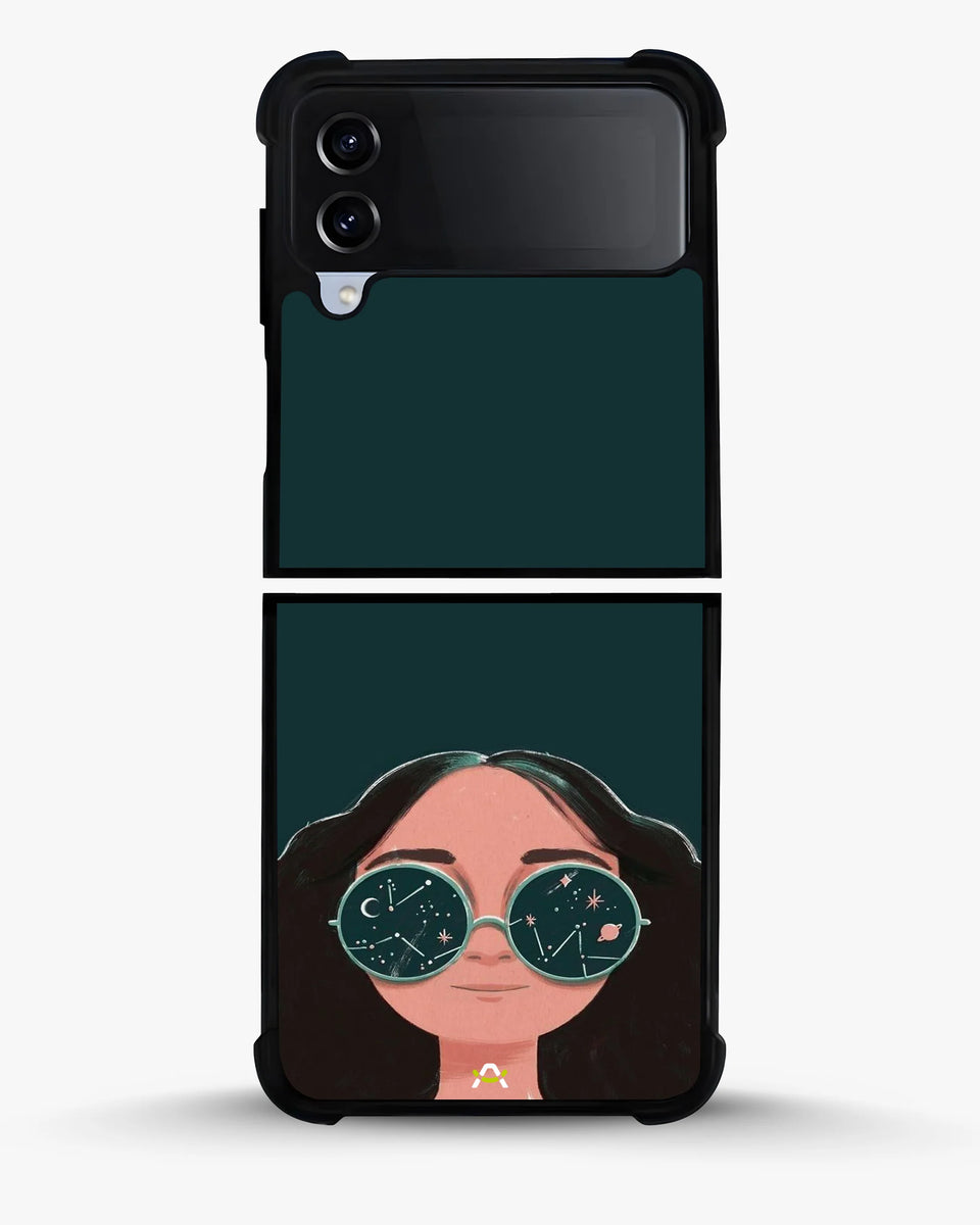 Creslia cosmic sunglasses girl phone case - cosmic sunglasses girl phone case samsung galaxy z flip 4