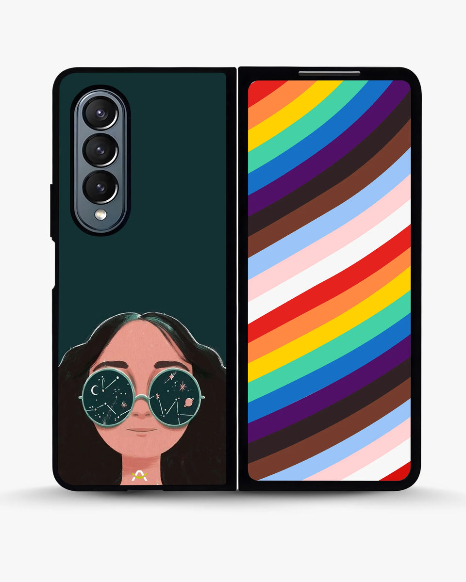 Creslia cosmic sunglasses girl phone case - cosmic sunglasses girl phone case samsung galaxy z fold 4