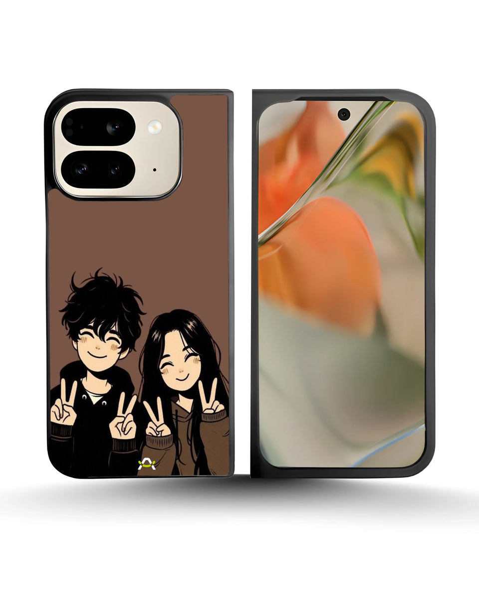 Creslia couple peace sign art phone case - couple peace sign art phone case google pixel 9 pro fold