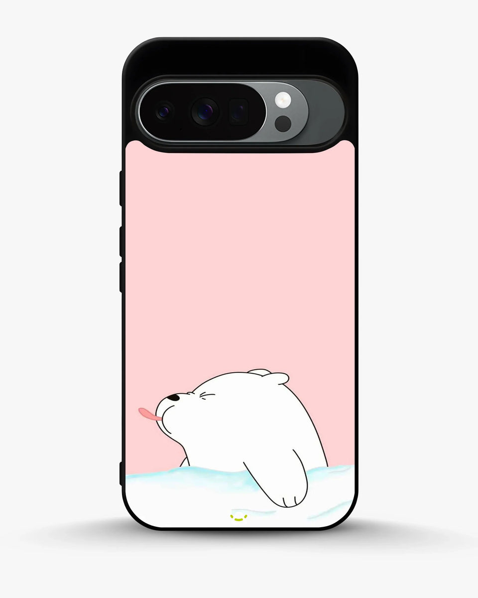 Cute Bear Tongue Out phone case on Google Pixel 10 Pro - playful kawaii bear illustration by Creslia