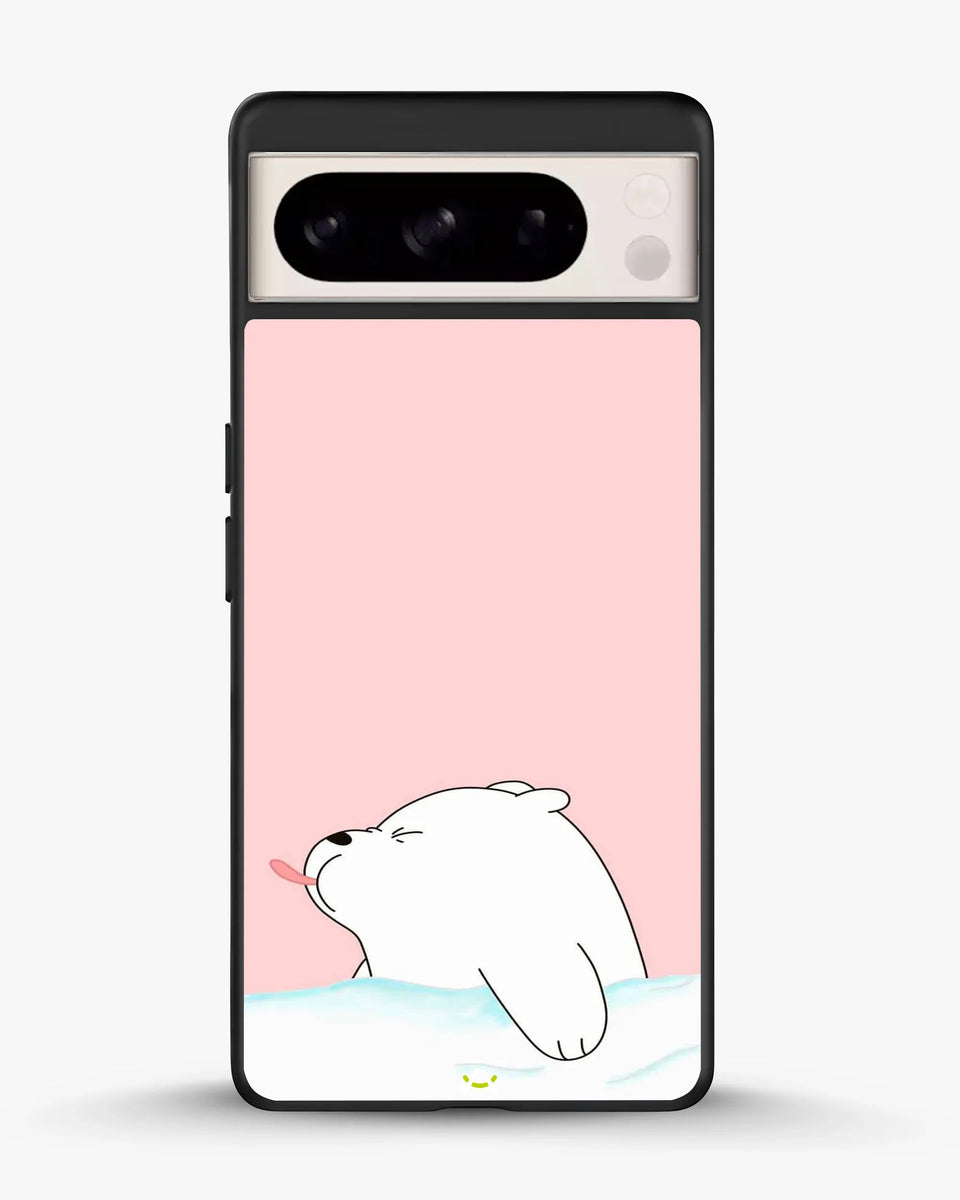 Cute Bear Tongue Out phone case on Google Pixel 8 Pro - playful kawaii bear illustration by Creslia