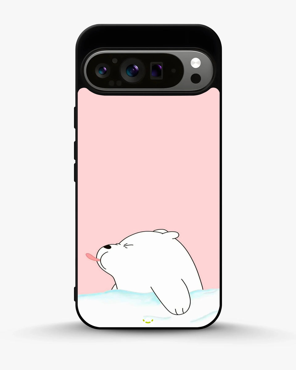 Cute Bear Tongue Out phone case on Google Pixel 9 Pro Xl - playful kawaii bear illustration by Creslia