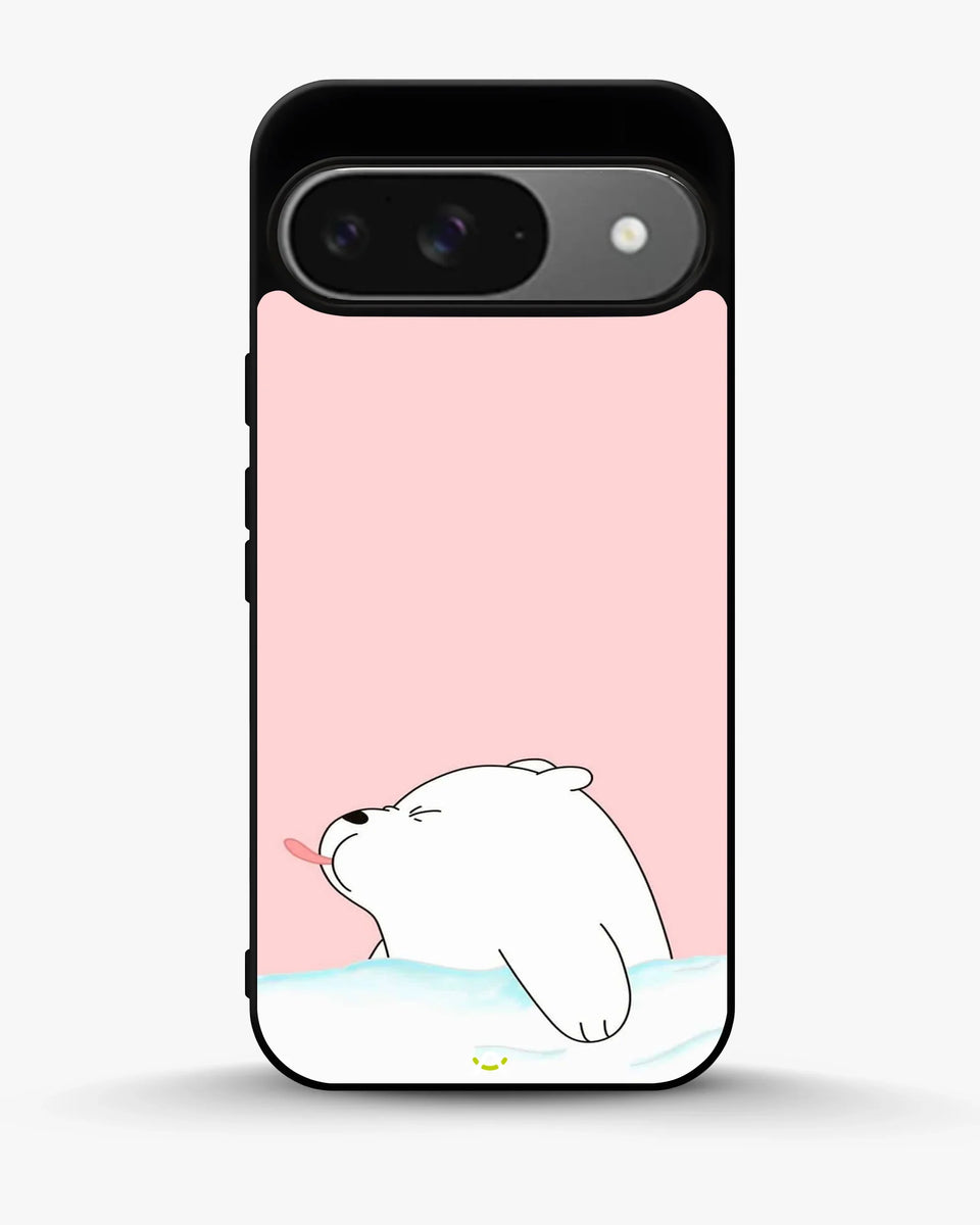 Cute Bear Tongue Out phone case on Google Pixel 9 - playful kawaii bear illustration by Creslia