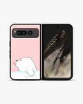 Cute Bear Tongue Out phone case on Google Pixel Fold - playful kawaii bear illustration by Creslia