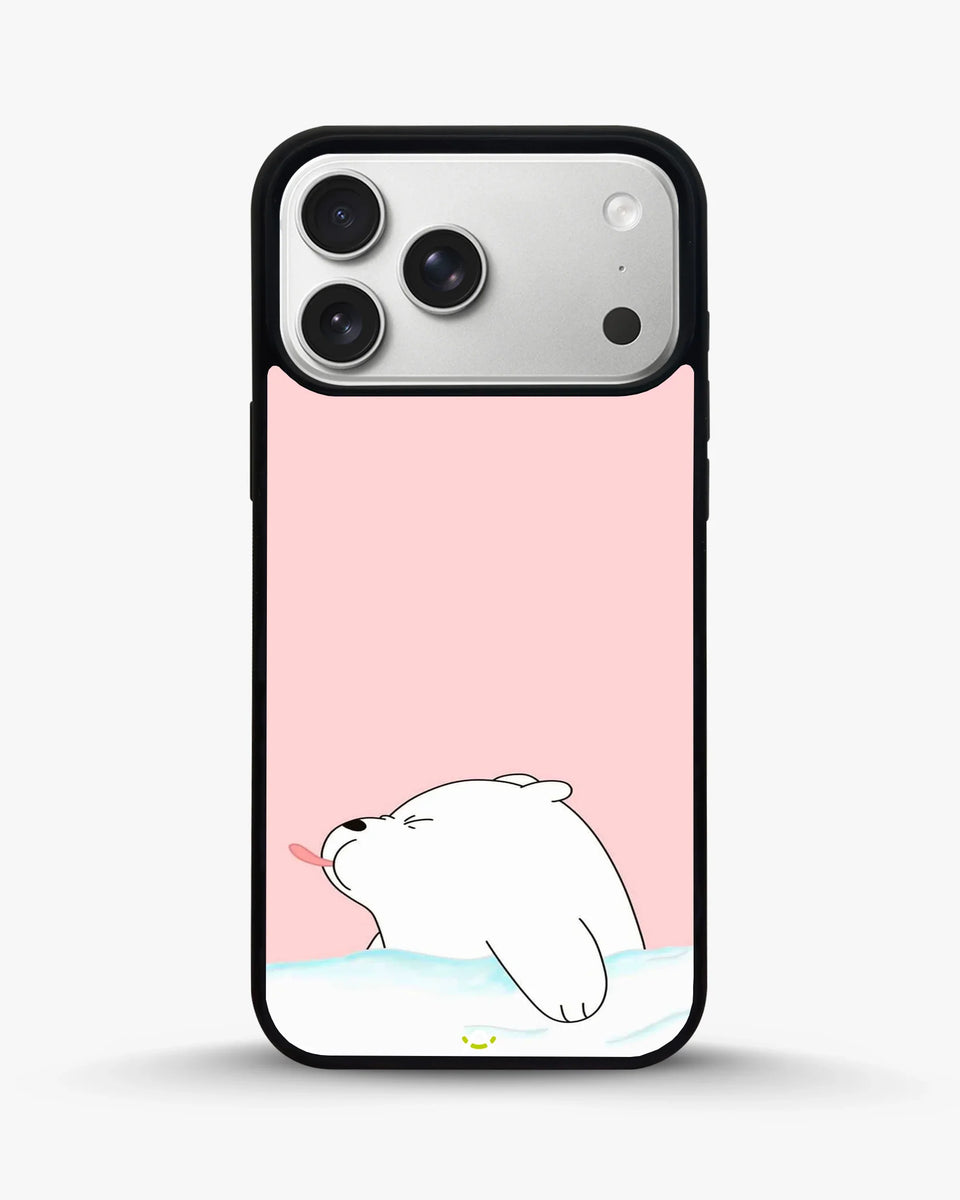 Cute Bear Tongue Out phone case on iPhone 17 Pro Max - playful kawaii bear illustration by Creslia