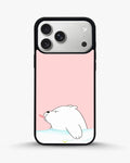 Cute Bear Tongue Out phone case on iPhone 17 Pro - playful kawaii bear illustration by Creslia