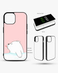 Cute Bear Tongue Out phone case construction specs for Iphone - aluminum plate, anti-skid, anti-dust, anti-shock callouts
