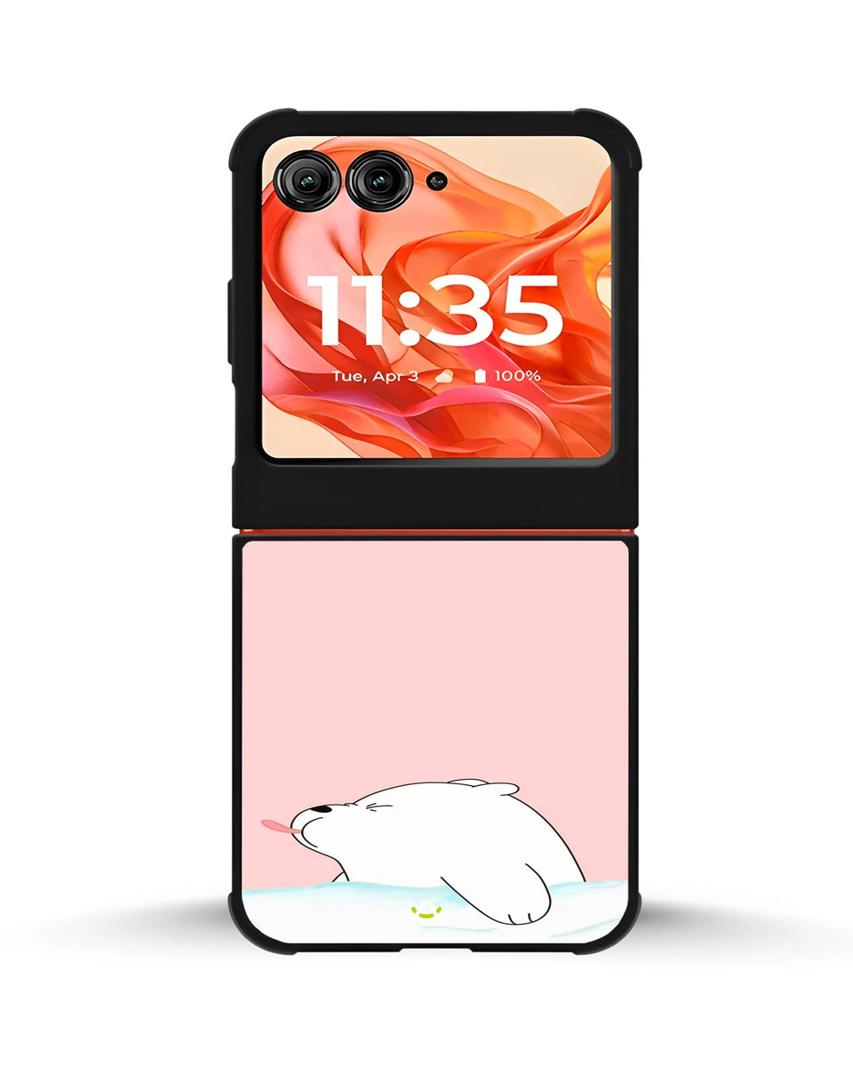 Cute Bear Tongue Out phone case on Motorola Razr Plus 2025 - playful kawaii bear illustration by Creslia