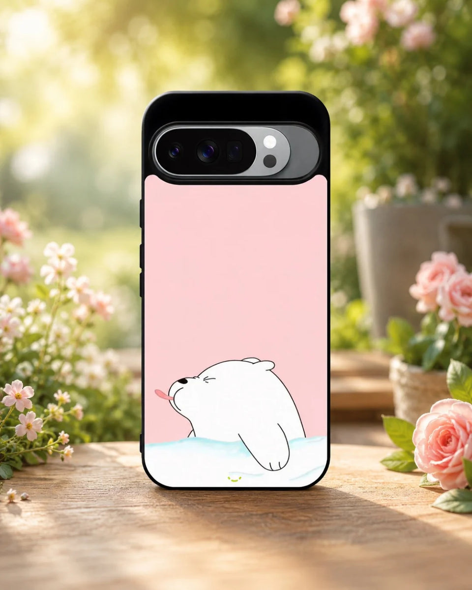 Cute Bear Tongue Out Phone Case - Glossy Aluminum Cover for iPhone, Samsung, Pixel, OnePlus & Vivo