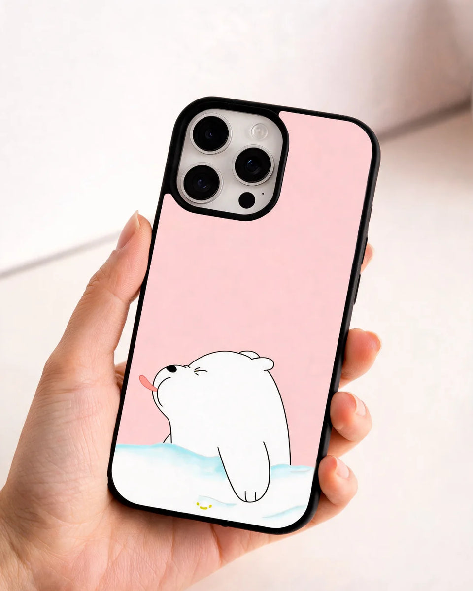 Cute Bear Tongue Out Phone Case - Glossy Aluminum Cover for iPhone, Samsung, Pixel, OnePlus & Vivo