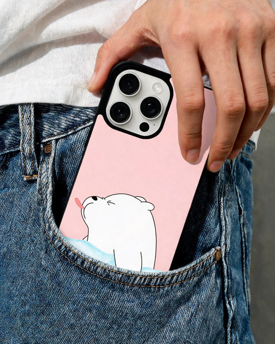 Cute Bear Tongue Out Phone Case - Glossy Aluminum Cover for iPhone, Samsung, Pixel, OnePlus & Vivo