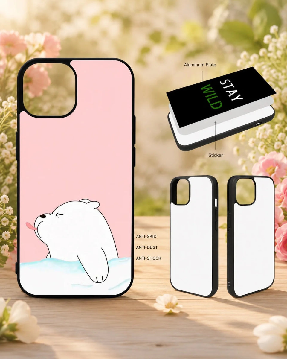 Cute Bear Tongue Out Phone Case - Glossy Aluminum Cover for iPhone, Samsung, Pixel, OnePlus & Vivo