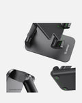 Close-up of Esoulk EH40 adjustable mobile and tablet stand showcasing sleek black design and smooth edges.