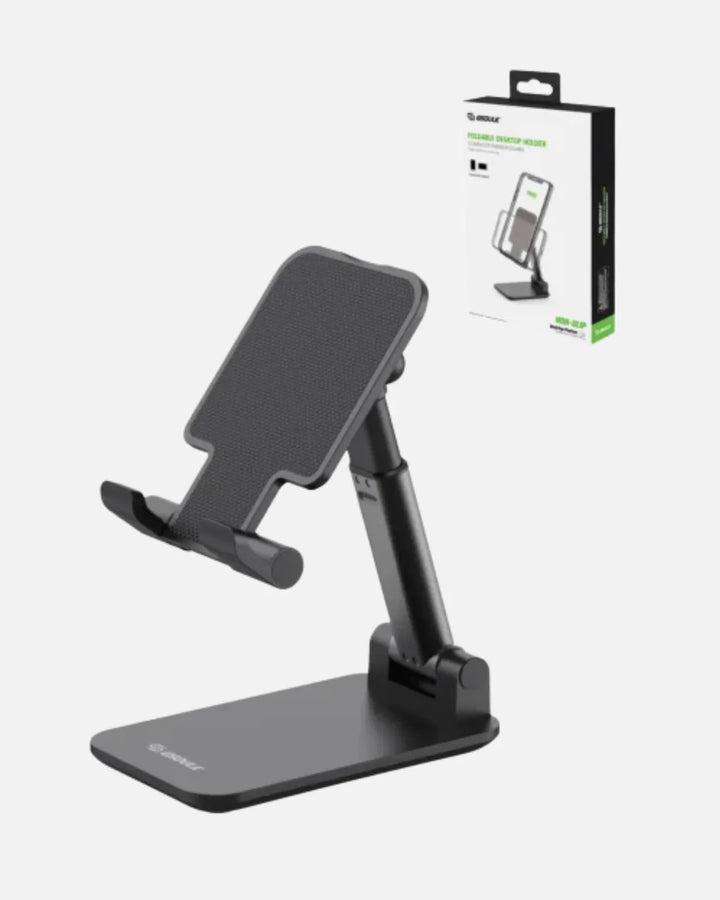 Esoulk EH40 adjustable foldable mobile and tablet stand in black with packaging, perfect for 4 to 8-inch devices.