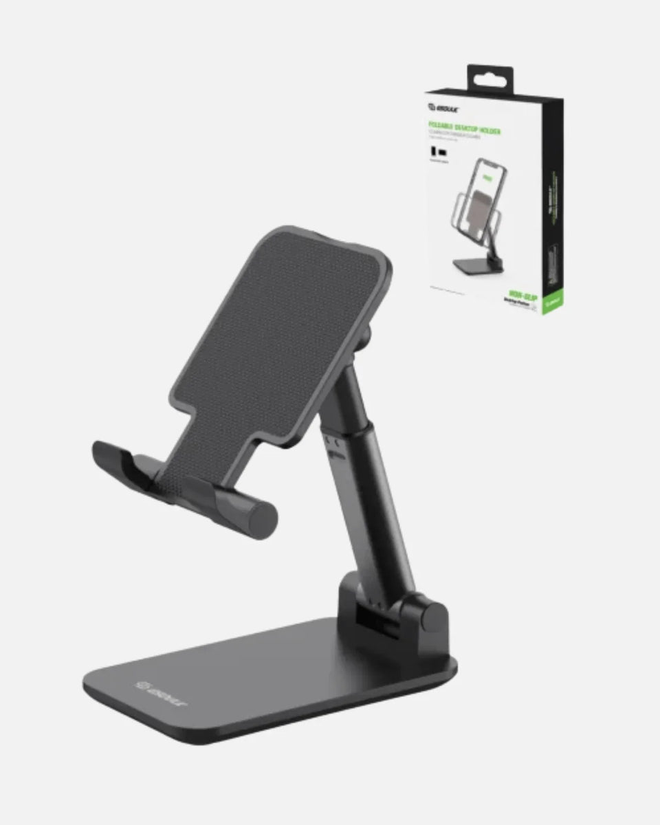 Esoulk EH40 adjustable foldable mobile and tablet stand in black with packaging, perfect for 4 to 8-inch devices.