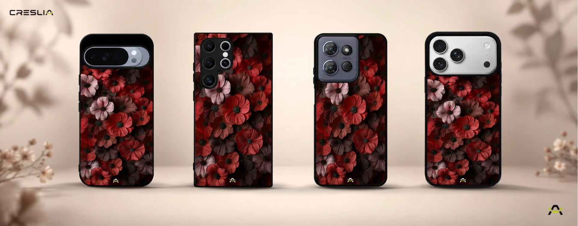 Creslia floral phone case red - floral phone case red desktop banner